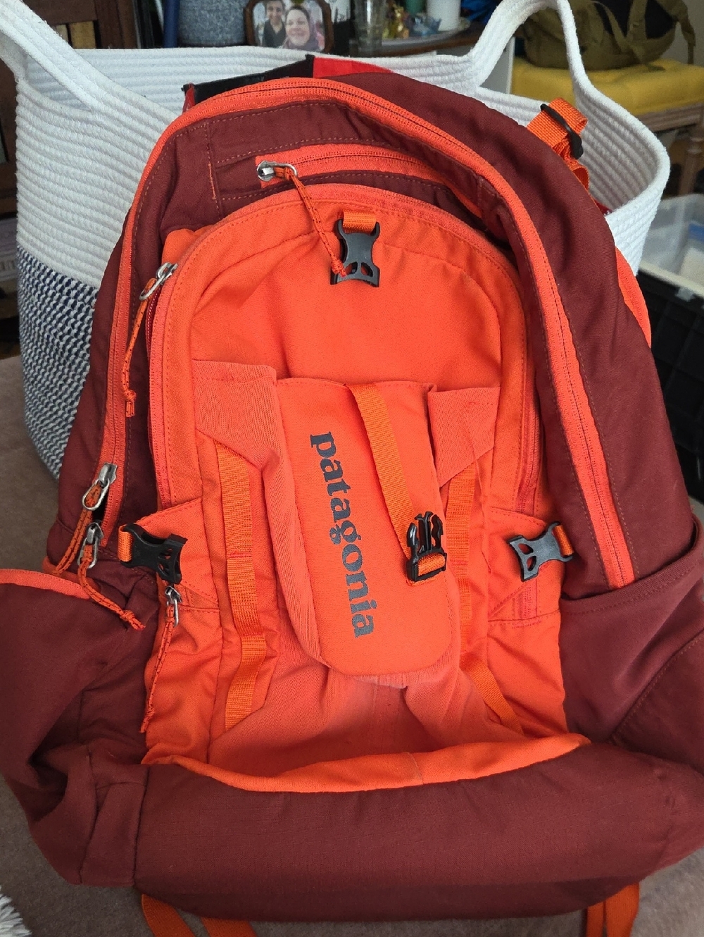 Patagonia Orange and Maroon Daypack Backpack with Front Organizer